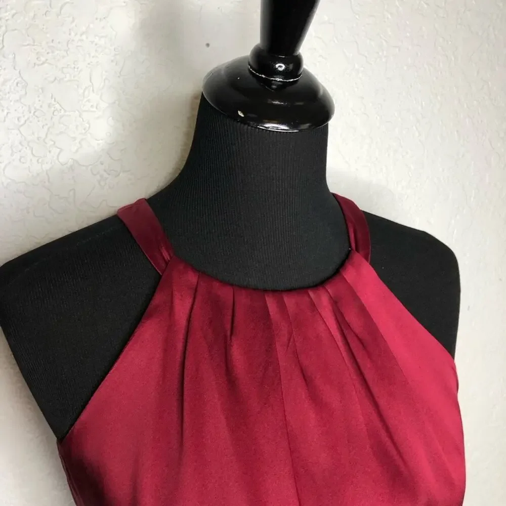 Ann Taylor red wine satin peplum sleeveless top size 4